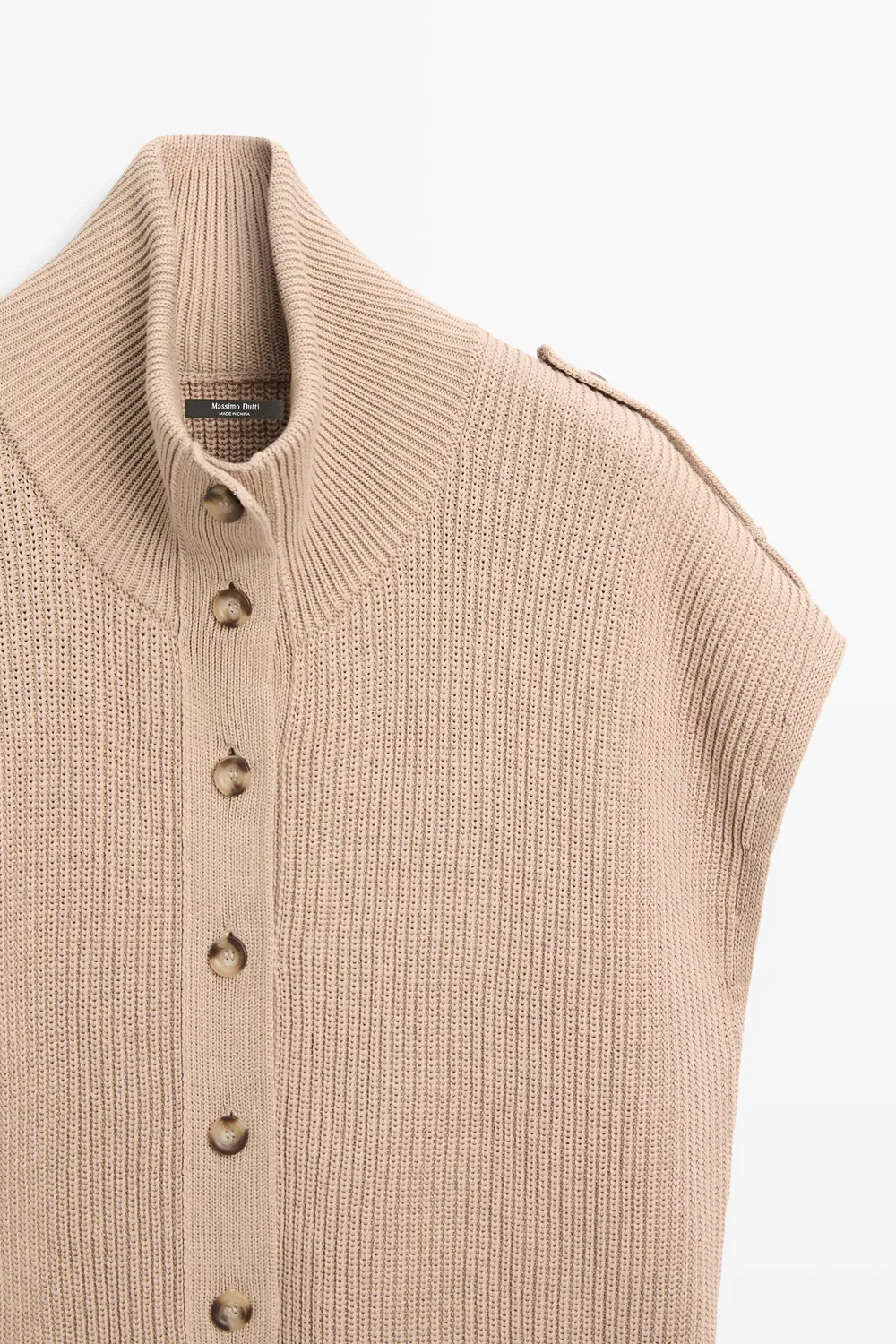 Жилет Massimo Dutti 100% Cotton Button-Detail Knit, коричневый — фото 4