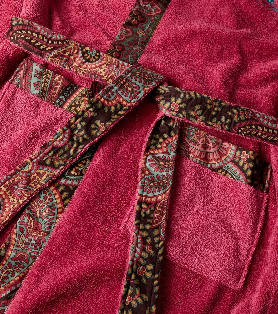 Хлопковый махровый халат с узором пейсли Etro, бордовый — фото 2