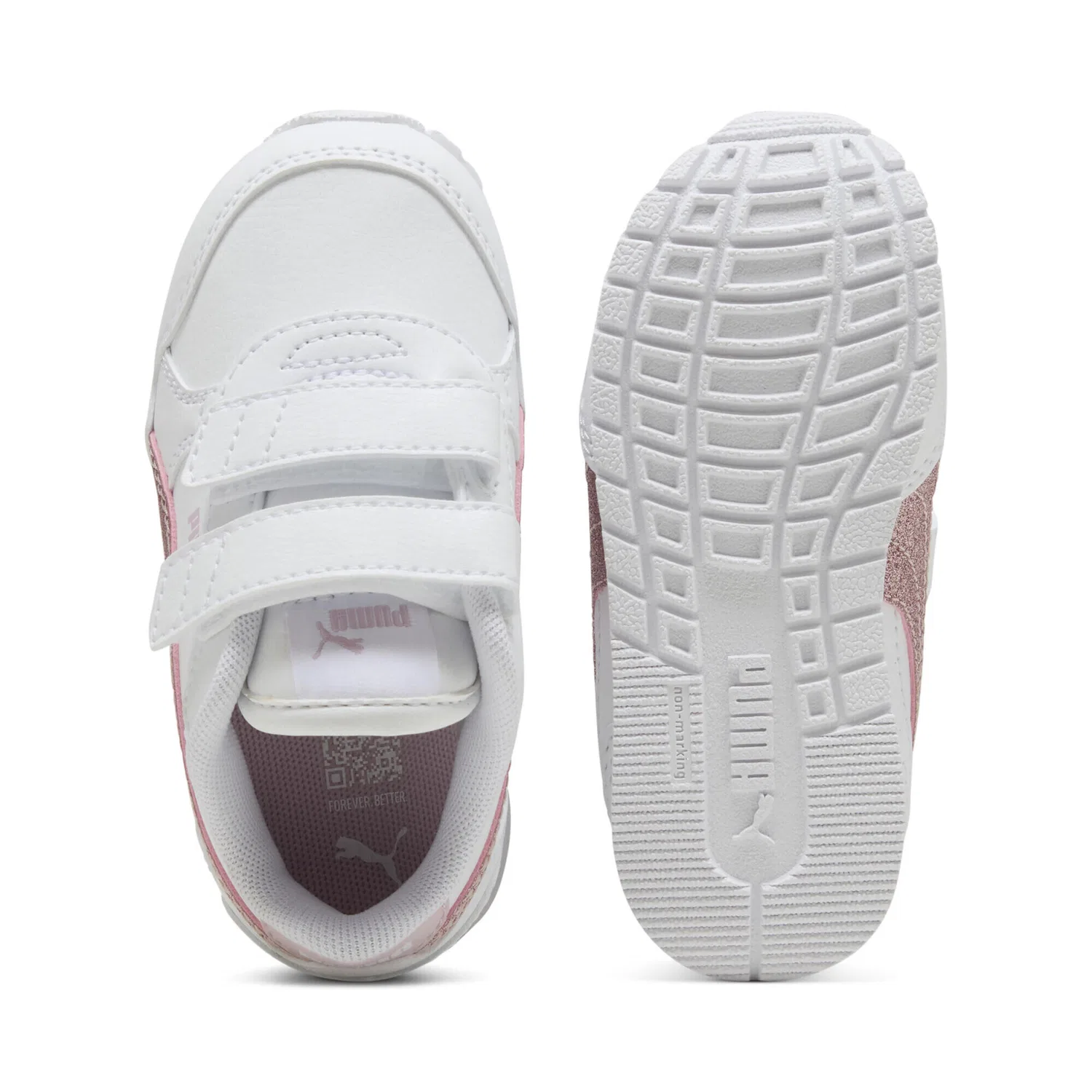 Детские кроссовки с блестками ST Runner v4 Glitter Puma, Weiss Silver Rosa — фото 4