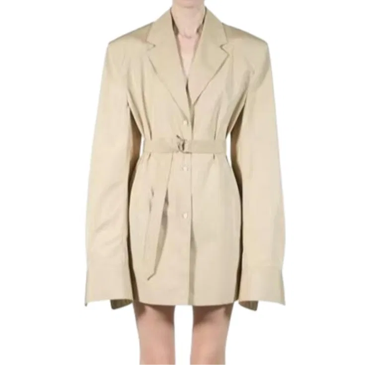 Женское пальто-тренч с лацканами, приталенное, Beige, PRADA