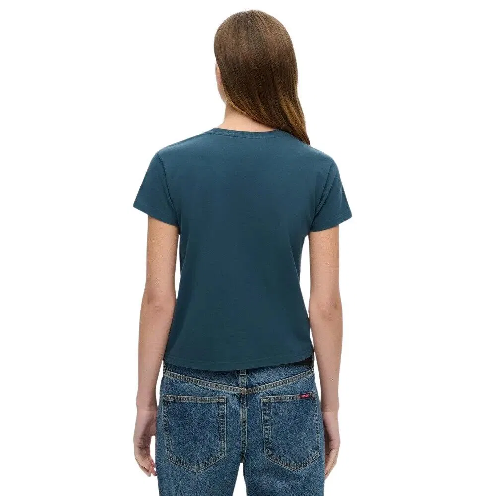Женская облегающая футболка с принтом T-Shirt mit Strass und Tattoo-Effekt Superdry, Midnight Indigo — фото 4
