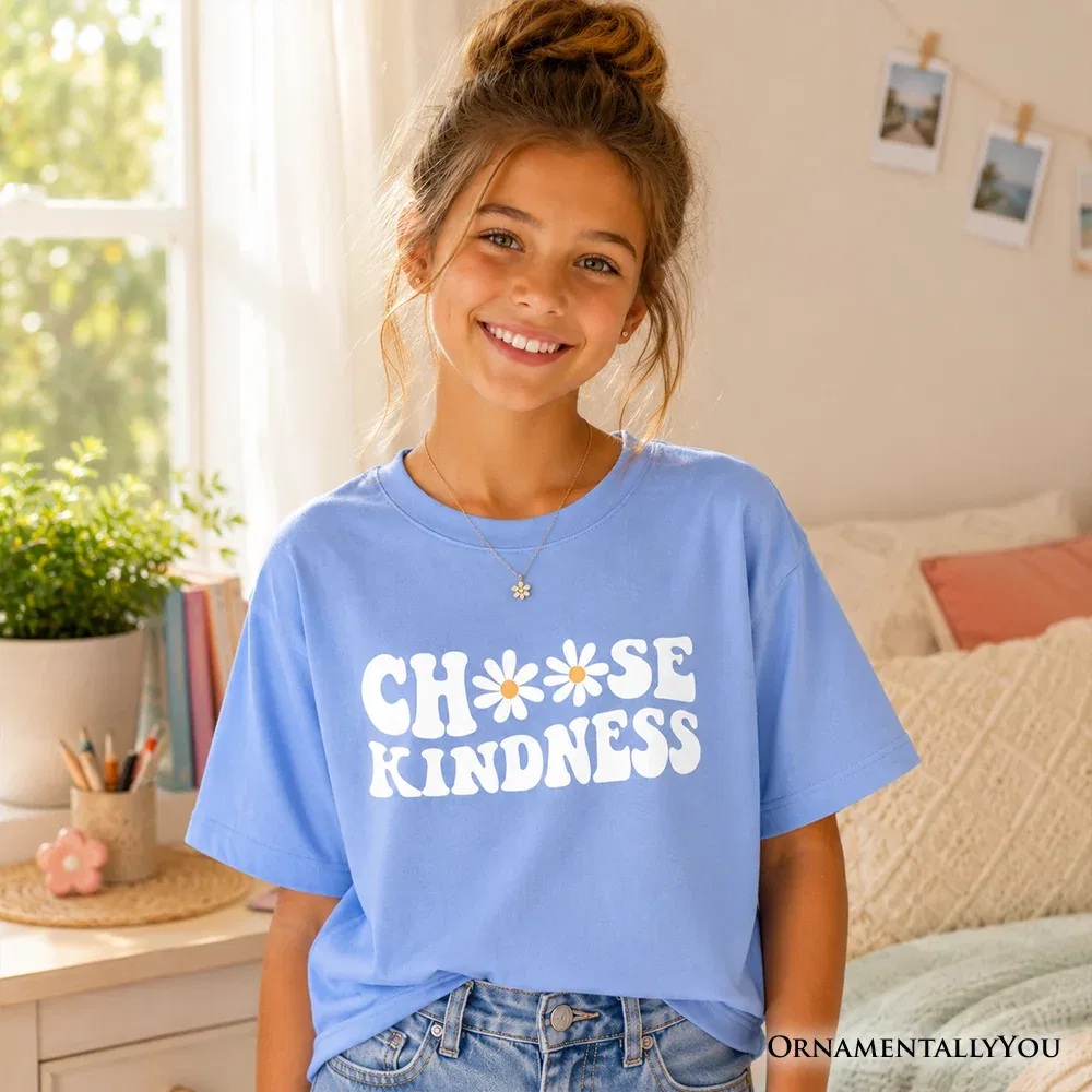 Детская футболка для девочек с принтом Choose Kindness Floral OrnamentallyYou, Tropical Blue — фото 2