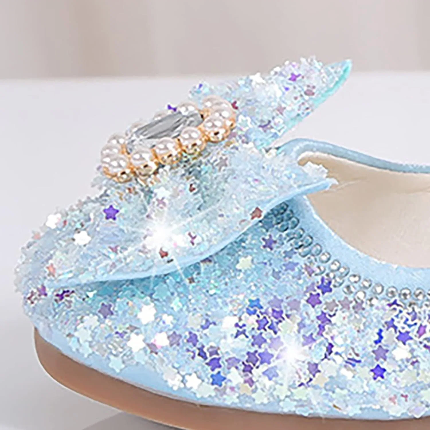 Детские туфли для девочек с принтом Rhinestone Bows, Light Blue — фото 4