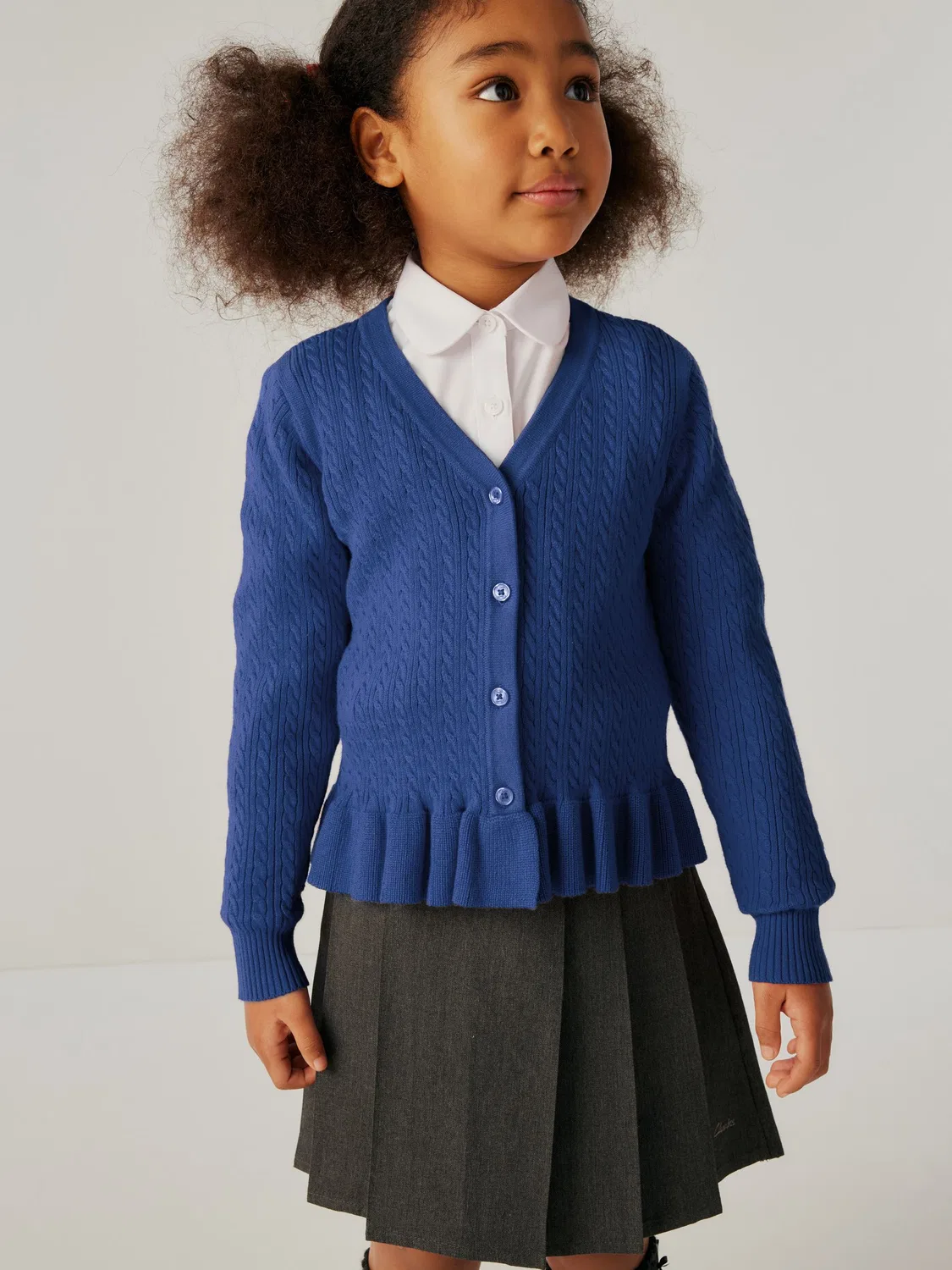 Кардиган вязаный с фестонами, модель Cable Knit Frill Clarks, синий