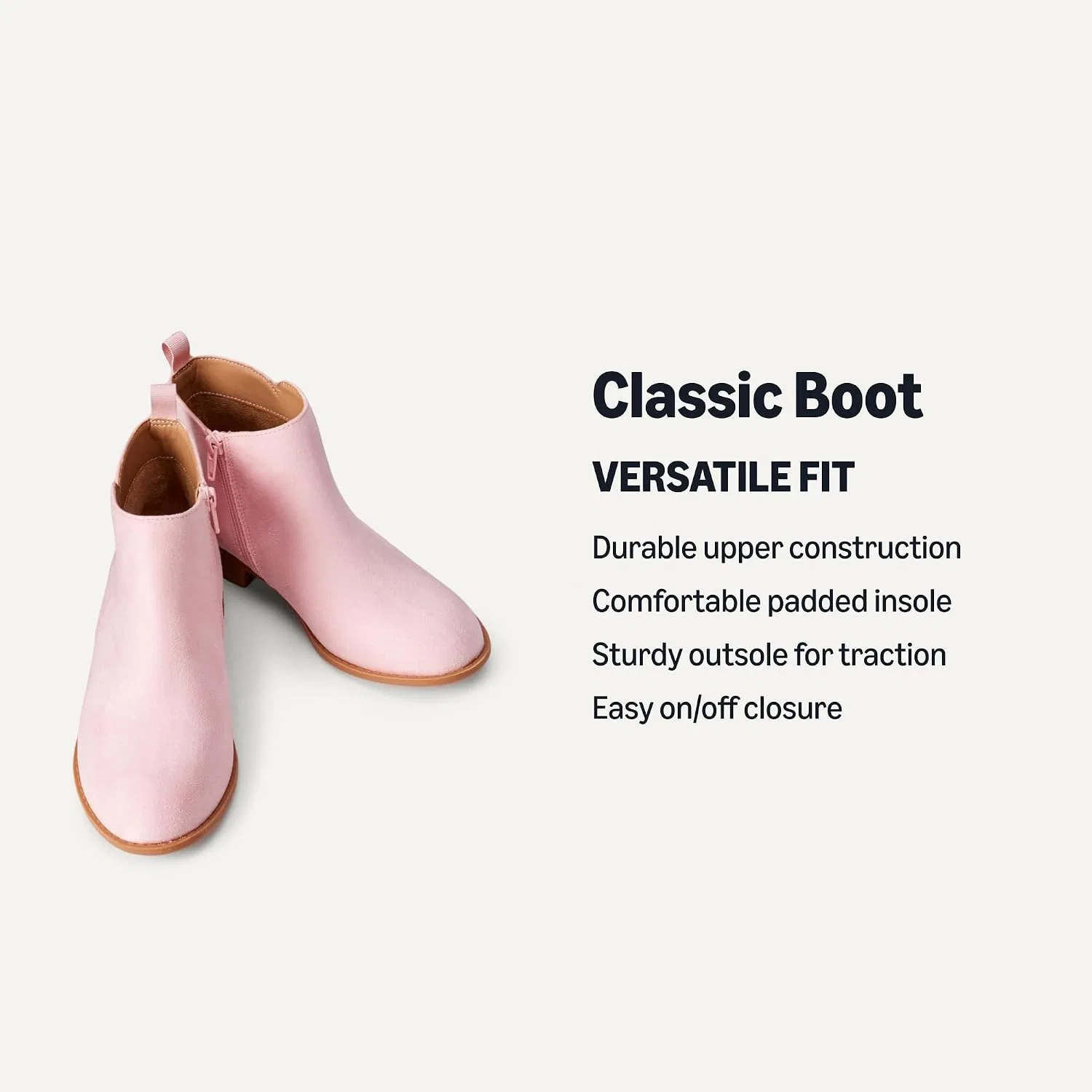 Детские ботинки для девочек на молнии Amazon Essentials, Pink Faux Suede — фото 3