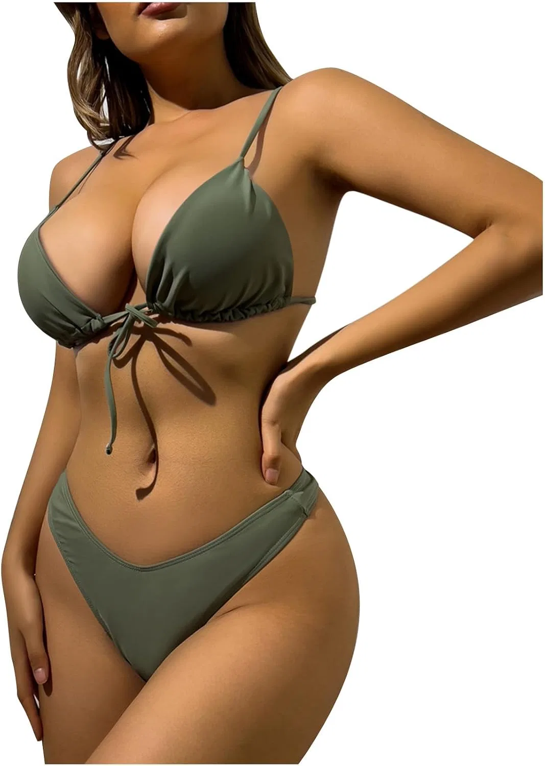 Женский бикини с высокой талией и V-образным вырезом Twist, Army Green