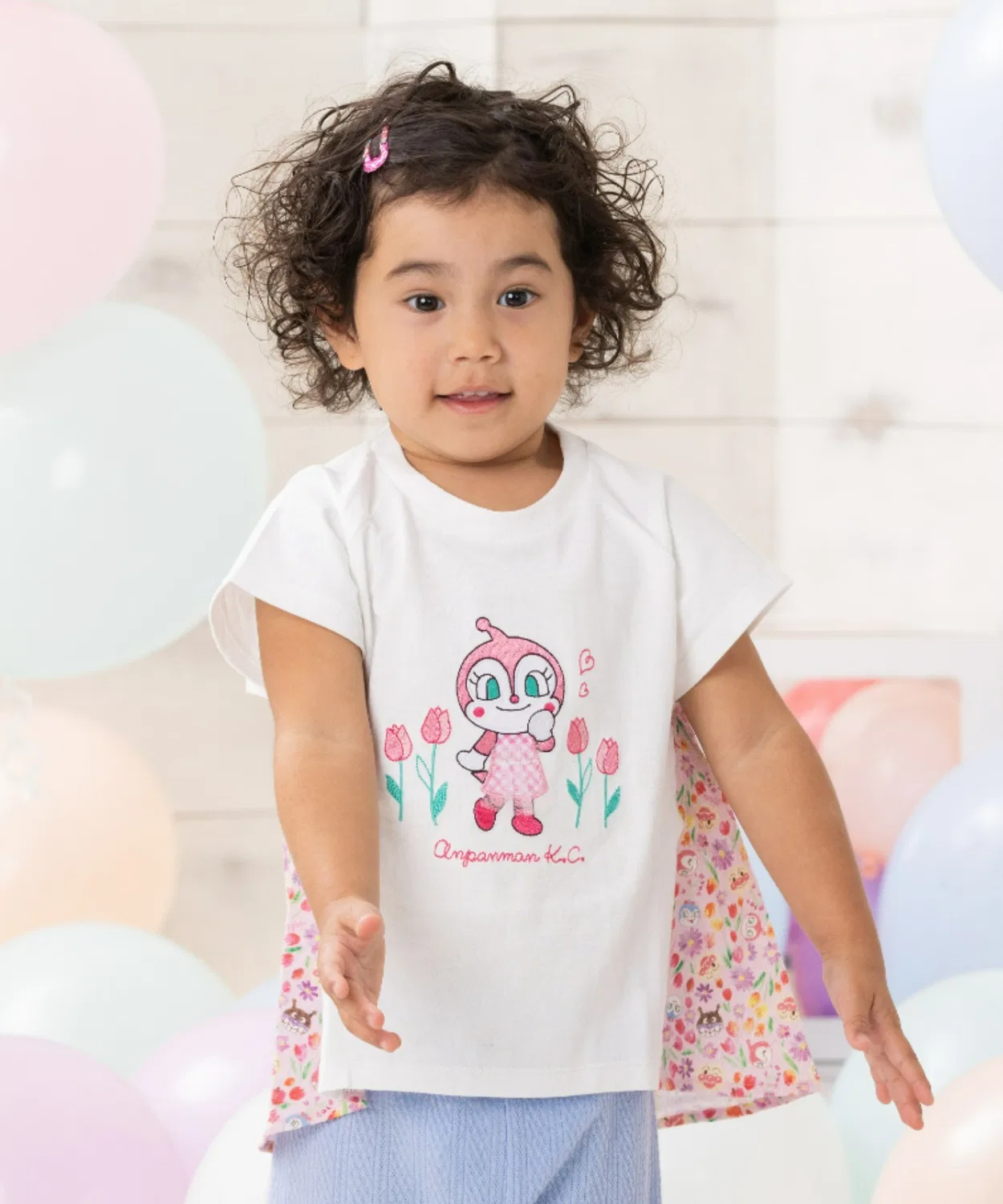Детская туника для девочек с цветочным принтом, модель Flower Switching ANPANMAN KIDS COLLECTION, Off White — фото 2