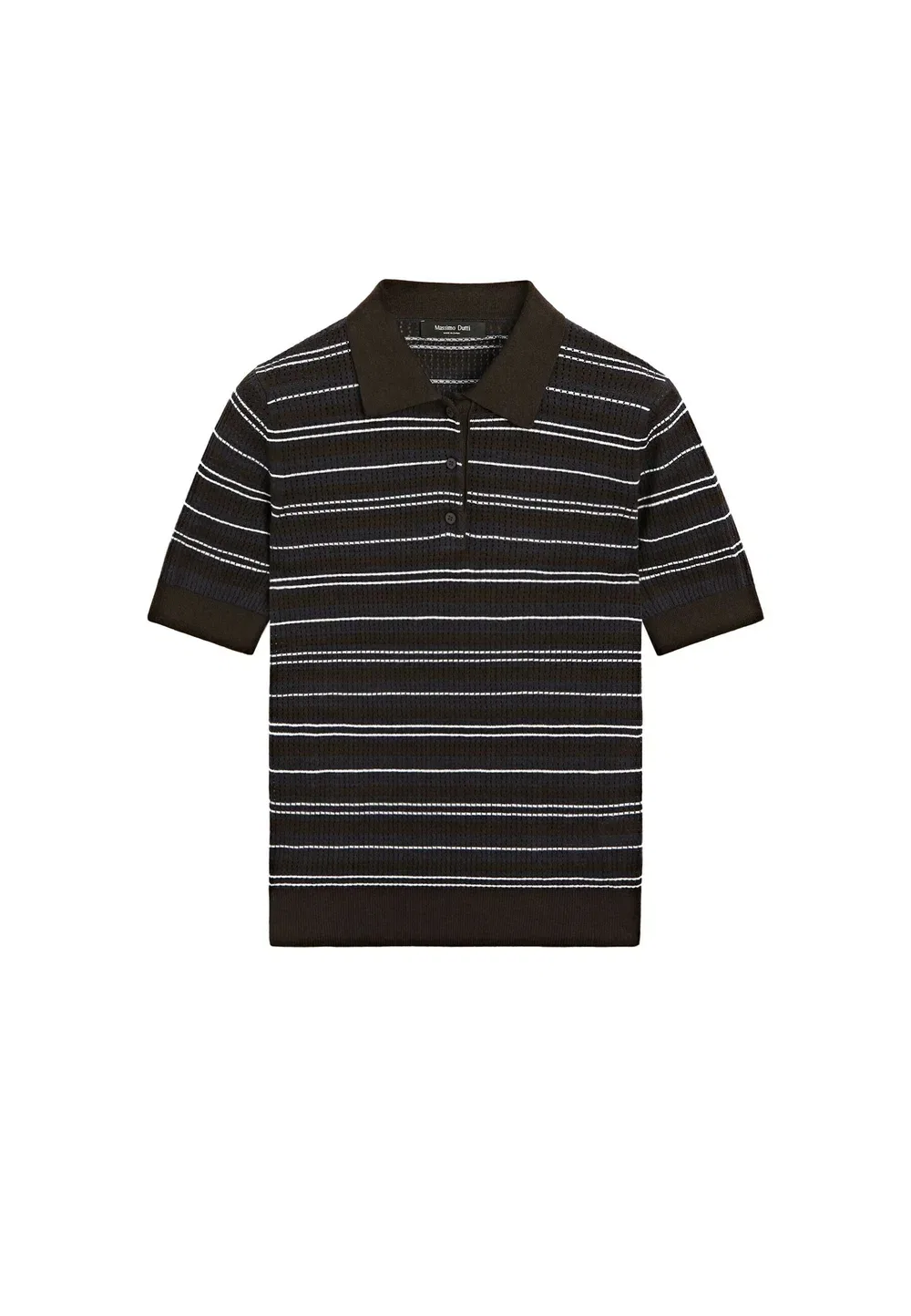 Поло из хлопковой смеси в полоску, ажурной вязки Massimo Dutti, Dark Blue — фото 4