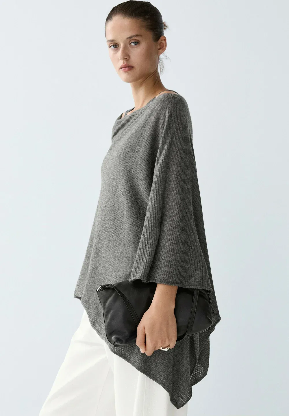Накидка из тонкой вязаной шерстяной смеси Massimo Dutti, Grey — фото 4