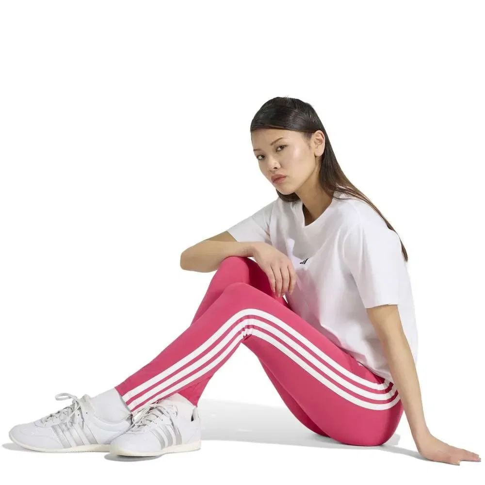 Женские леггинсы с фирменными лампасами Adidas Essentials 3 Stripes Cotton, Pink — фото 4