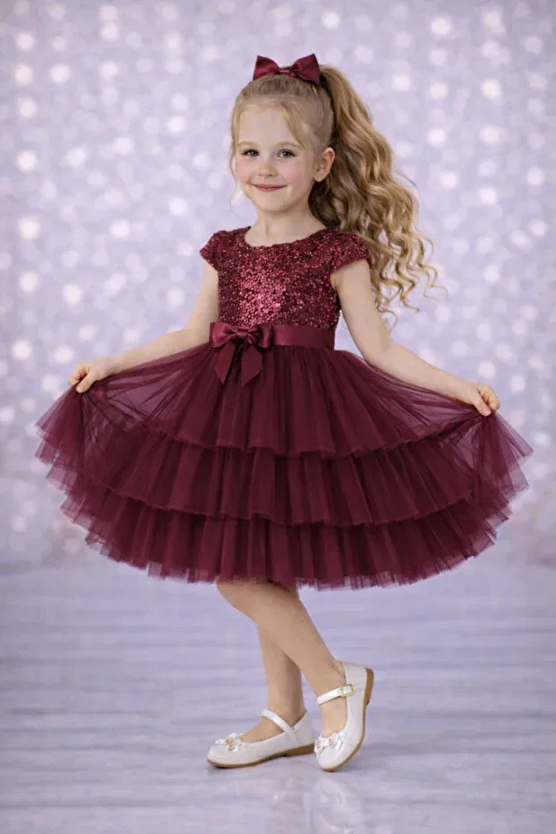 Детское платье для девочек с длинным рукавом Party Rumi Kids, Burgundy — фото 2