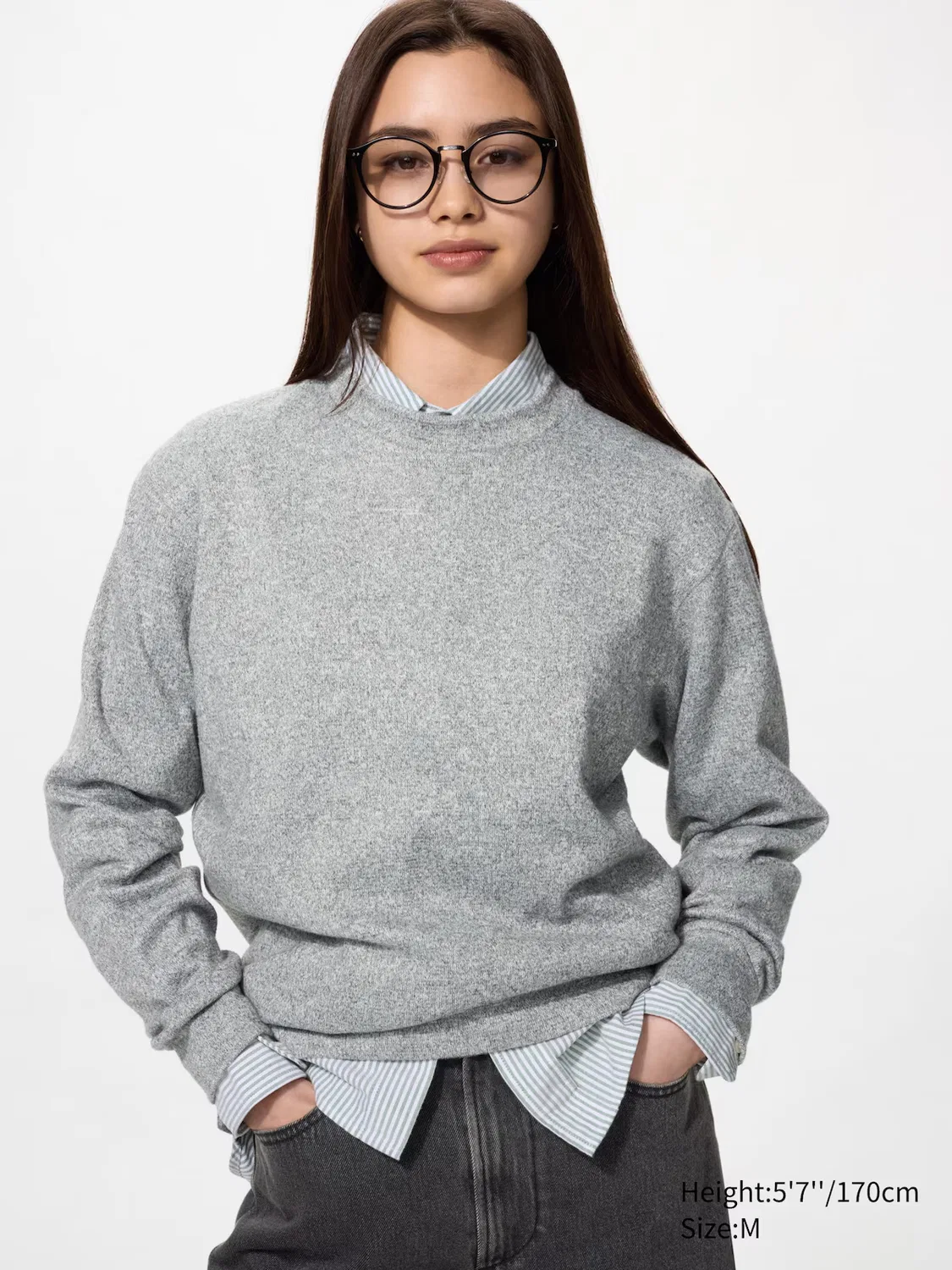 Футболка трикотажная флисовая Uniqlo, с длинным рукавом, синий — фото 3