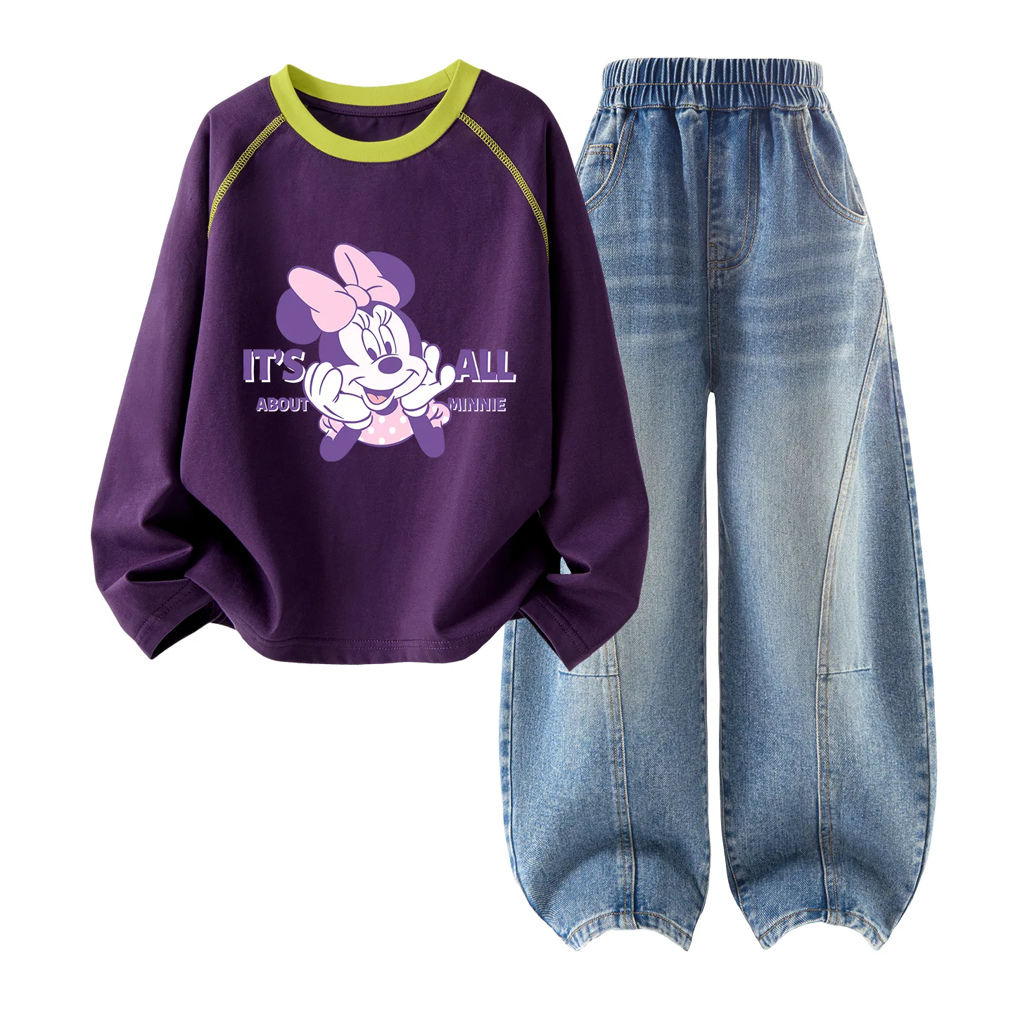 Детский спортивный костюм с круглым вырезом Disney, Dishy Plum Purple + Solid Color Denim Light Blue