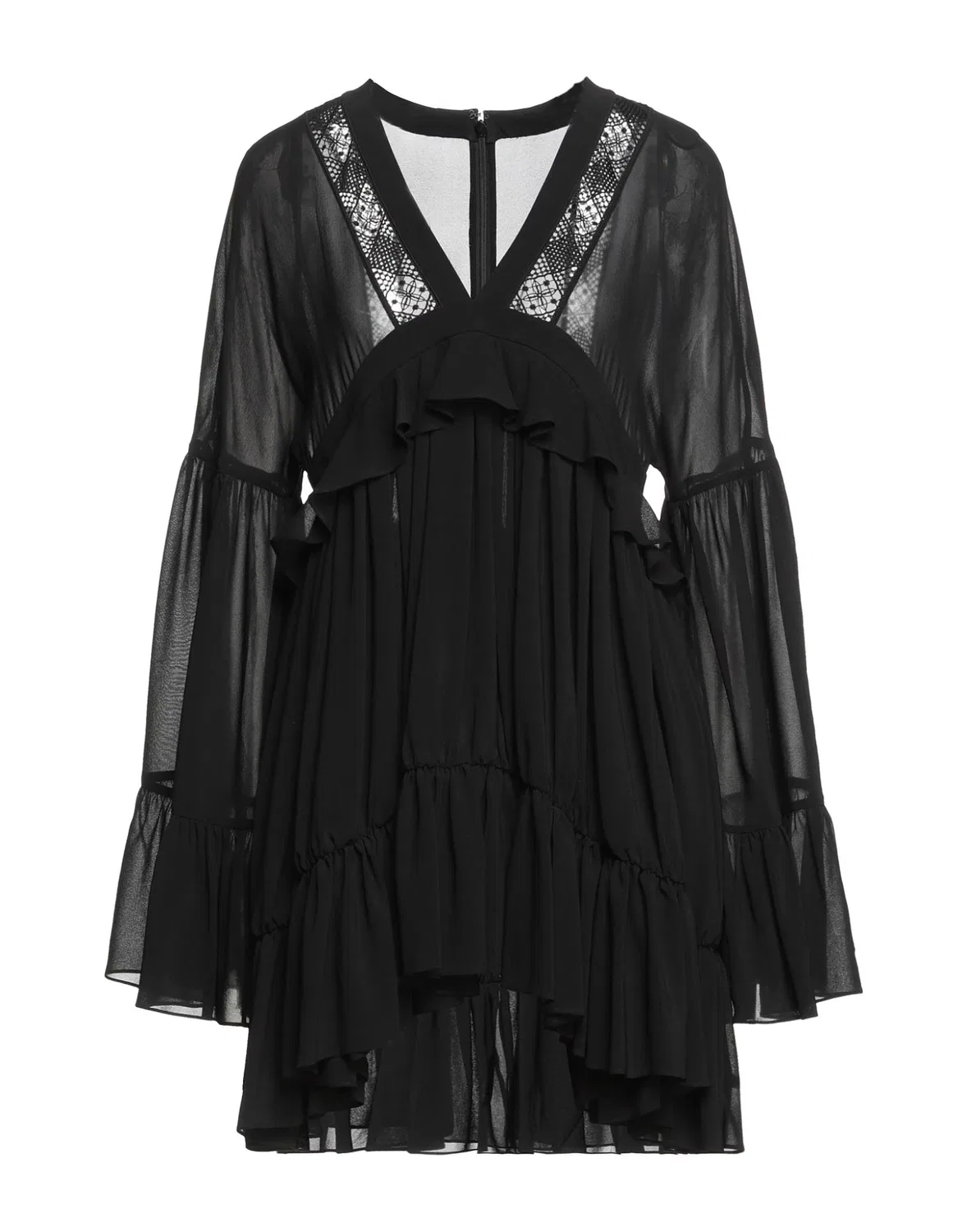 Женское платье-трапеция с кружевом Lace Saint Laurent, черный