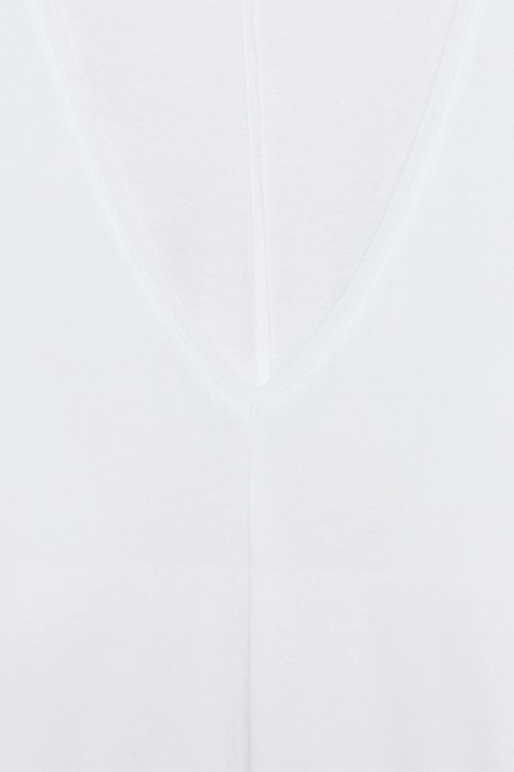 Футболка Zara Cotton V-neck, белый — фото 3