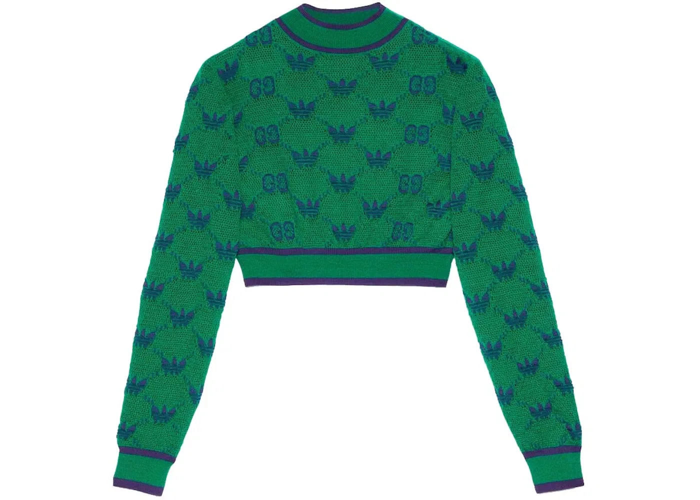 Женский свитер из шерстяного жаккарда Gucci x Adidas Sweater, Green/Blue