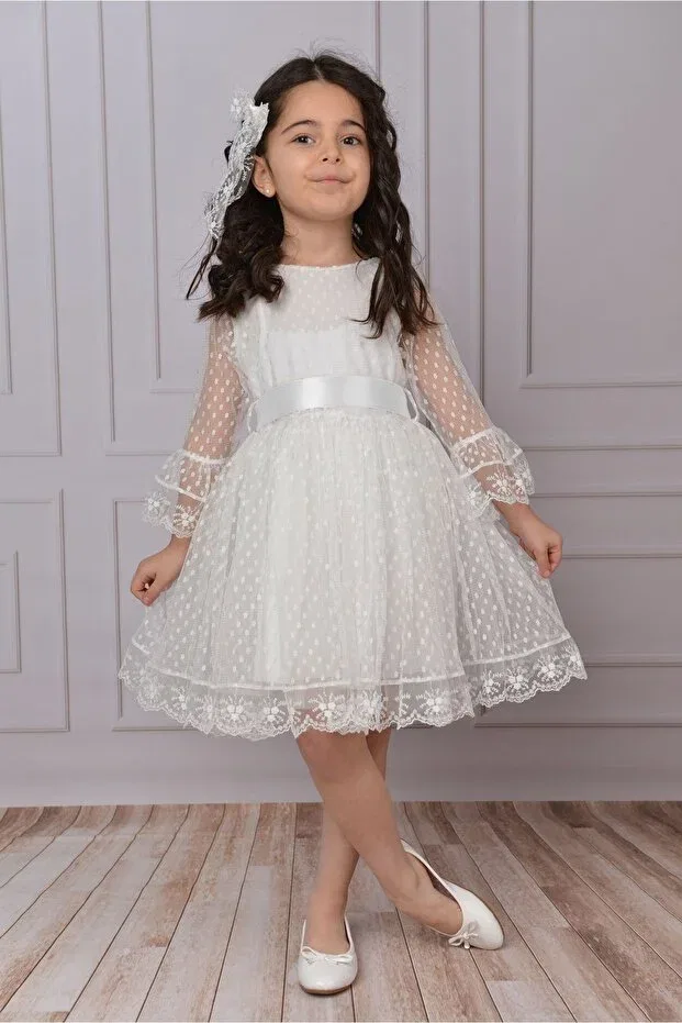 Детское платье для девочек кружевное Delfini Kids, White — фото 2