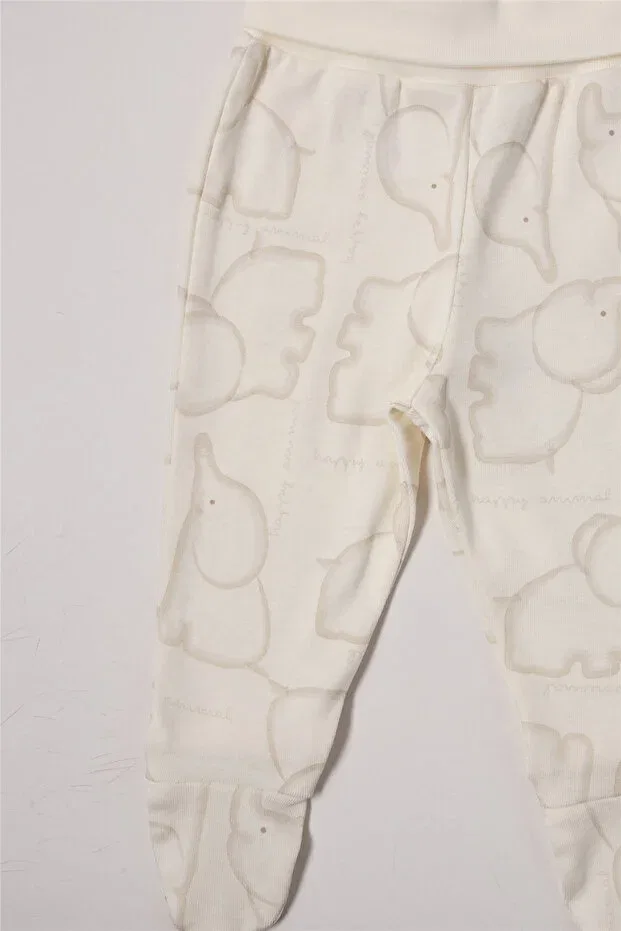 Детские брюки для девочек с принтом Ribana pants with booties (happy animal) Bebetto, Beige — фото 3