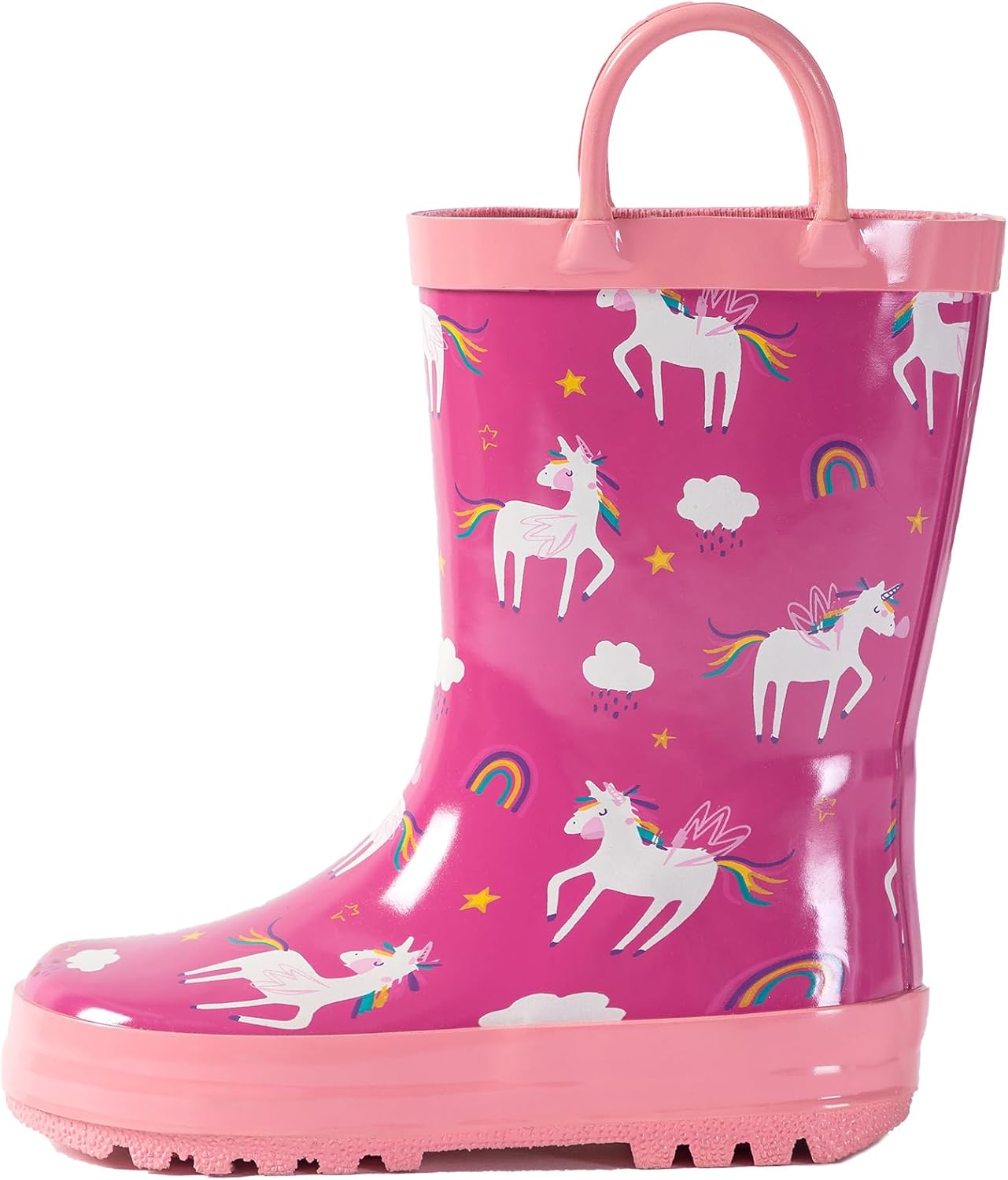 

Детские резиновые сапожки для дождя - водонепроницаемые сапожки для малышей для девочек и мальчиков с забавными рисунками и удобными ручками для надевания Hbxooxts, Pink Unicorns