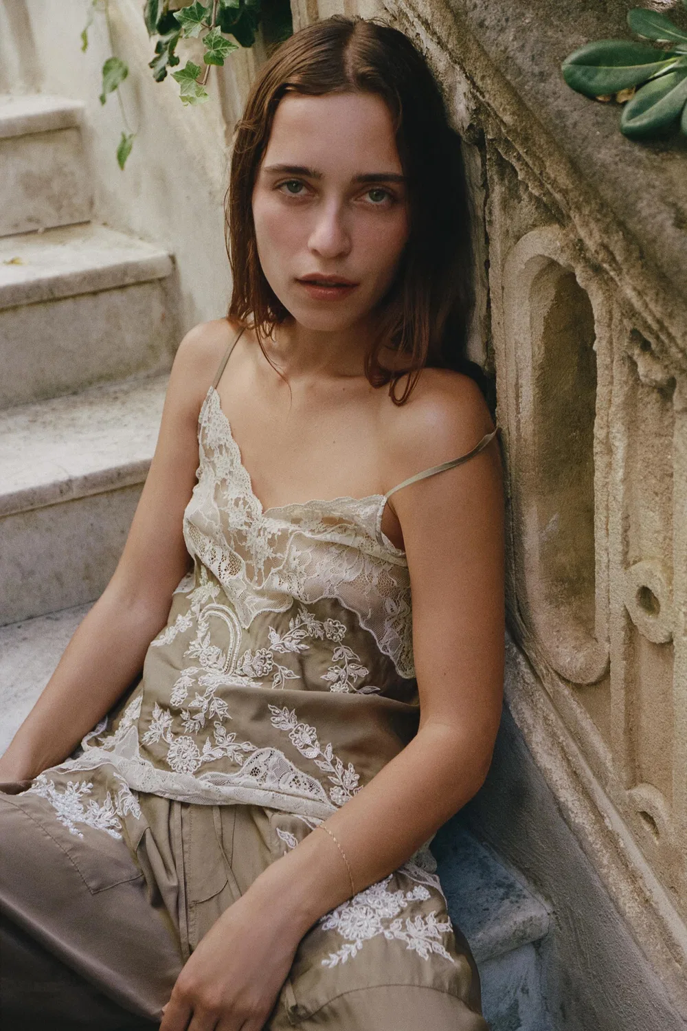 Топ-камизоль из кружева и бисера ZARA, Greenish — фото 2