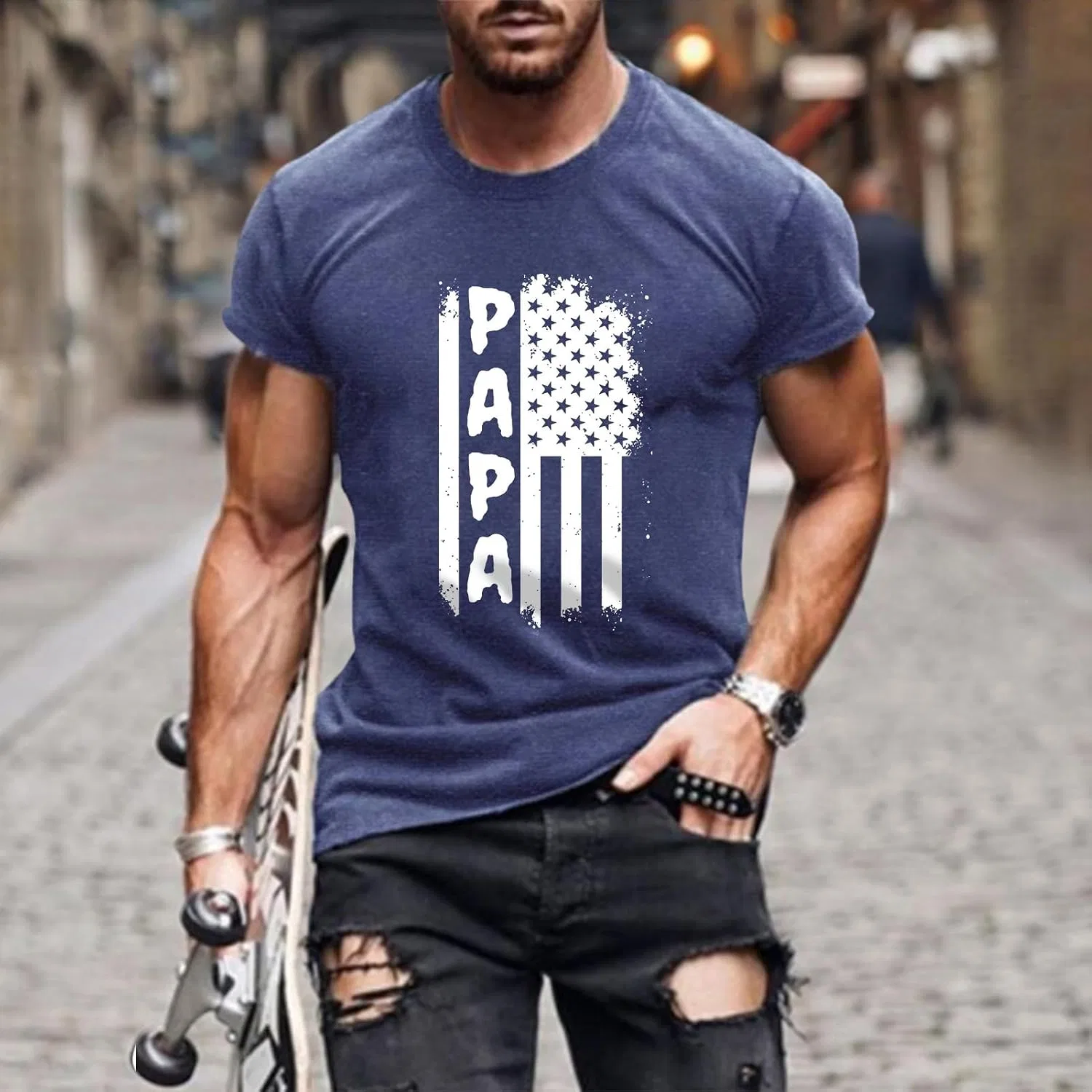 Мужская футболка с принтом для отца, Relaxed Fit, Black — фото 2