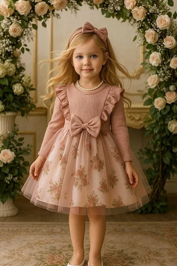 Детское платье для девочек с длинным рукавом Retro Women, Pink