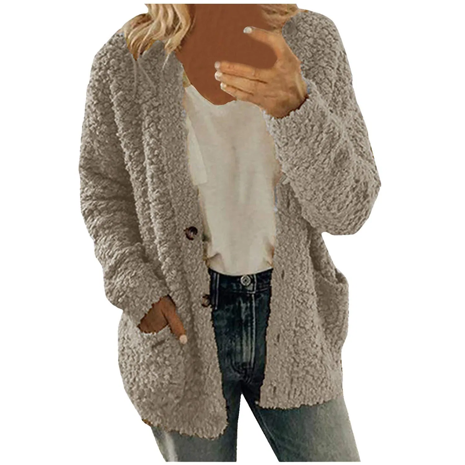 Женское кардиган-пальто с карманами и пуговицами Winter Sweaters, Grey
