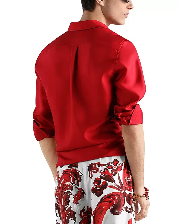 Мужская рубашка с принтом из шелка Dolce & Gabbana, Bright Red — фото 3