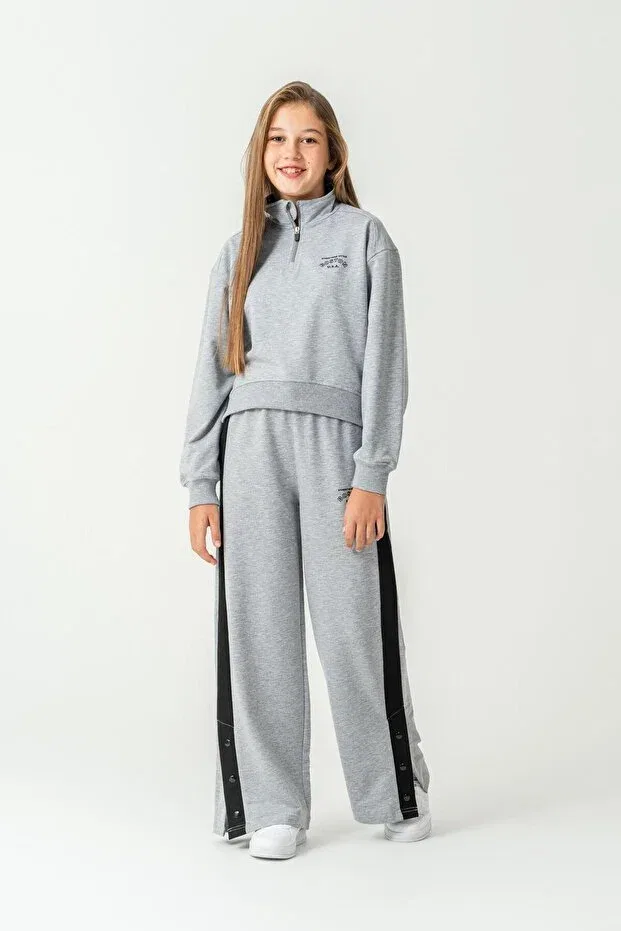 Детский спортивный комплект для девочек с принтом Mışıl Kids, Gray Melange