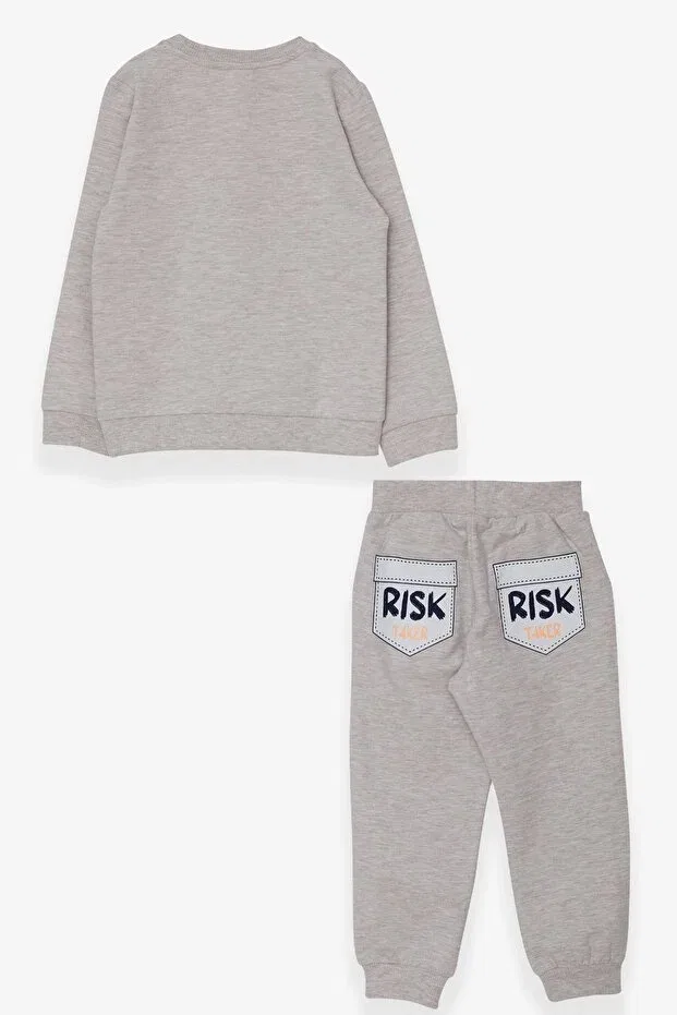 Детский комплект спортивного костюма для мальчиков с принтом Skateboarder Teddy Bear Print, Breeze, Beige Melange — фото 2
