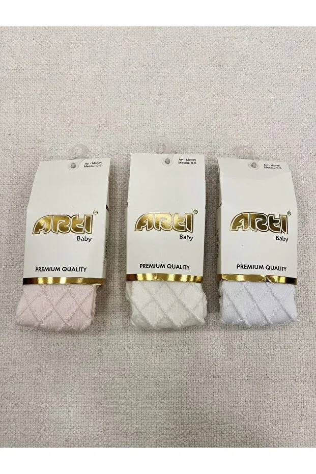 Детские колготки для девочек с узором Larin Model Embossed Katamino, Cream — фото 3