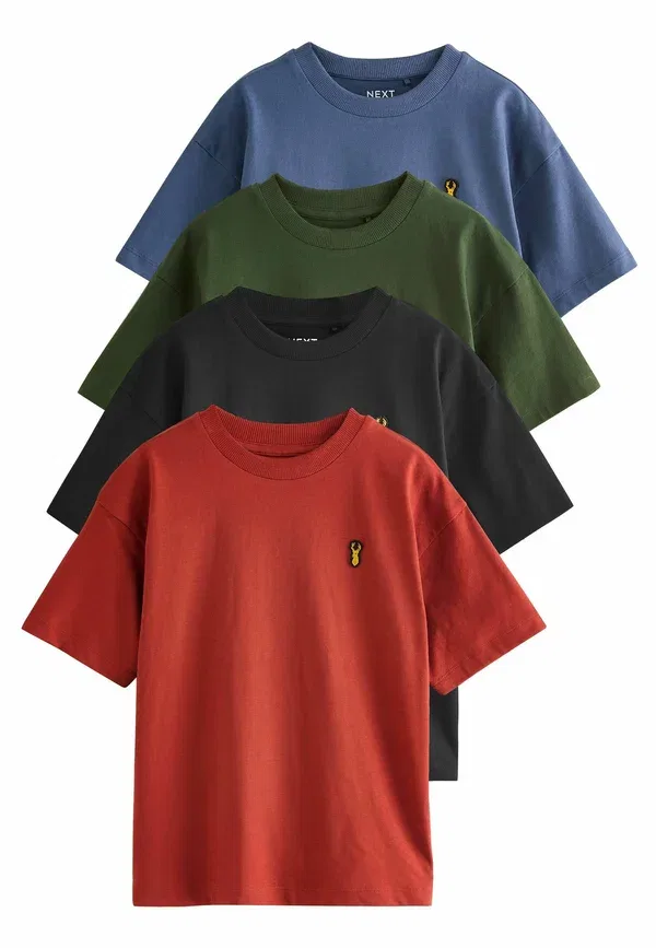 Футболка хлопок Regular fit - short sleeve 4 pack - basic t-shirt Next blue, rust, khaki, черный/синий/хаки