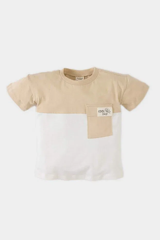 Детская футболка для мальчиков с цветоблоком Defacto, Beige-Bg115 — фото 2
