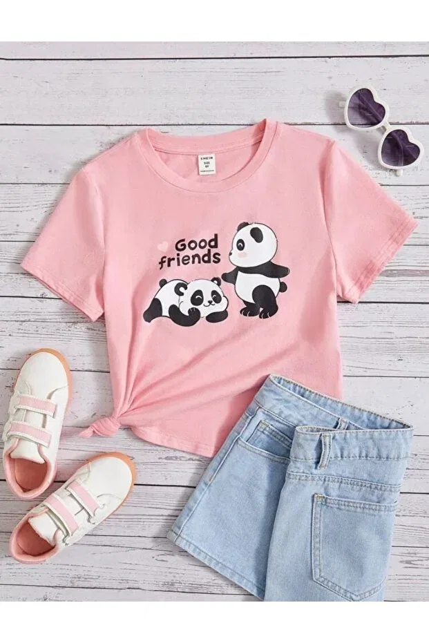 Детская футболка для девочек с принтом Good Friends Panda Louisa, Pink