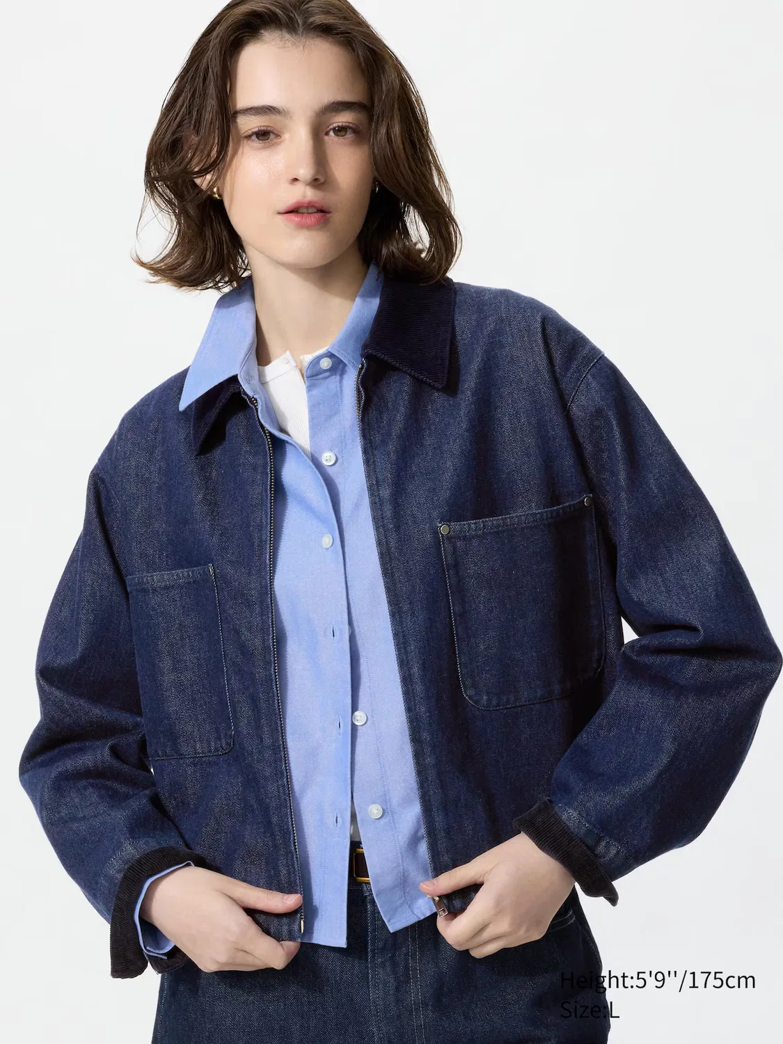 Куртка Uniqlo, короткая, джинсовая, темно-синяя