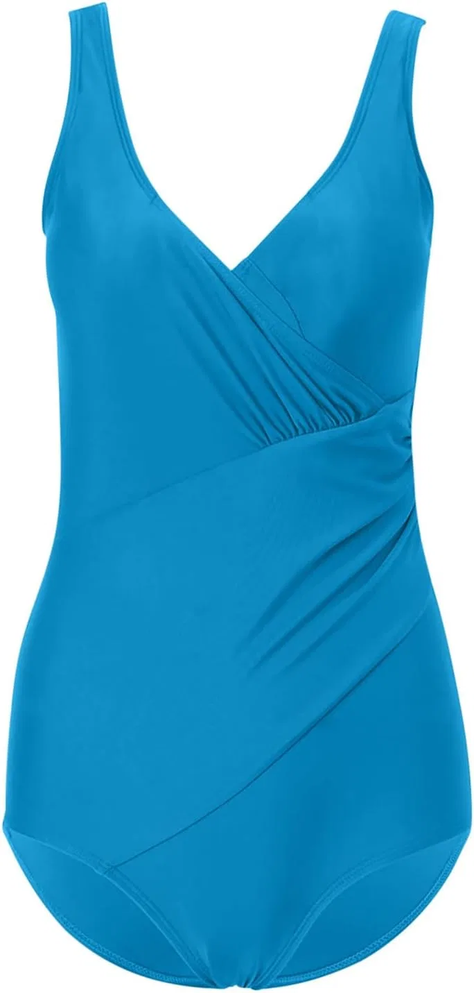 Женский слитный купальник с утяжкой живота ruched push-up, Sky Blue — фото 3