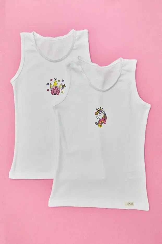 Детское для девочек лонгслив с длинным рукавом комплект 2 шт Pack of 2 unicorn girl's undershirt Katia&Bony, White/White
