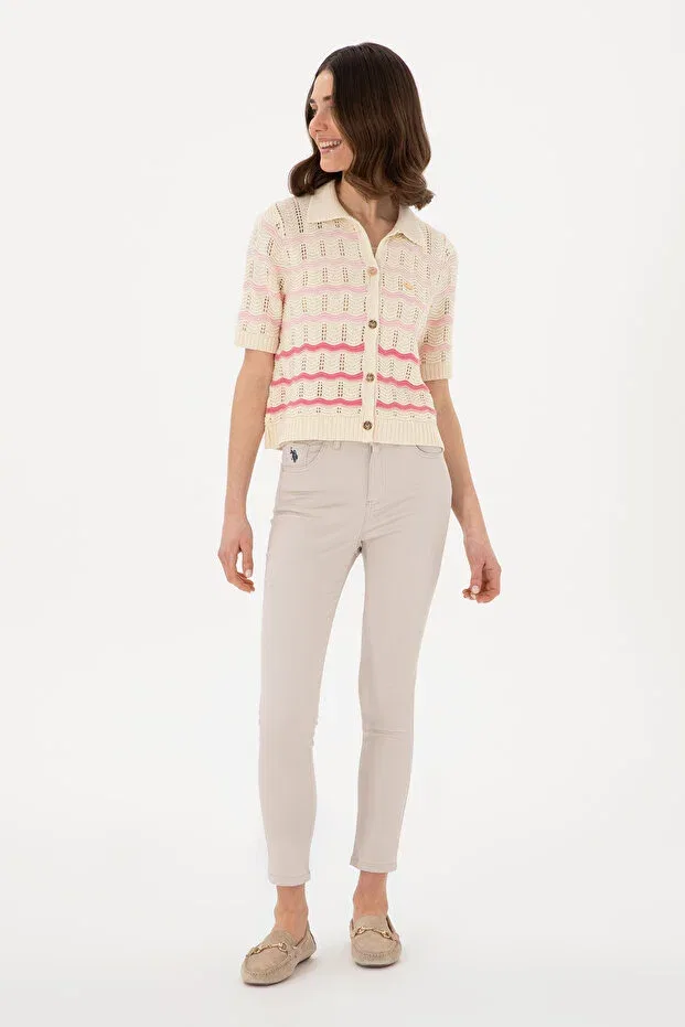 Женские брюки-скинни из текстиля U.S. Polo Assn., Beige — фото 4