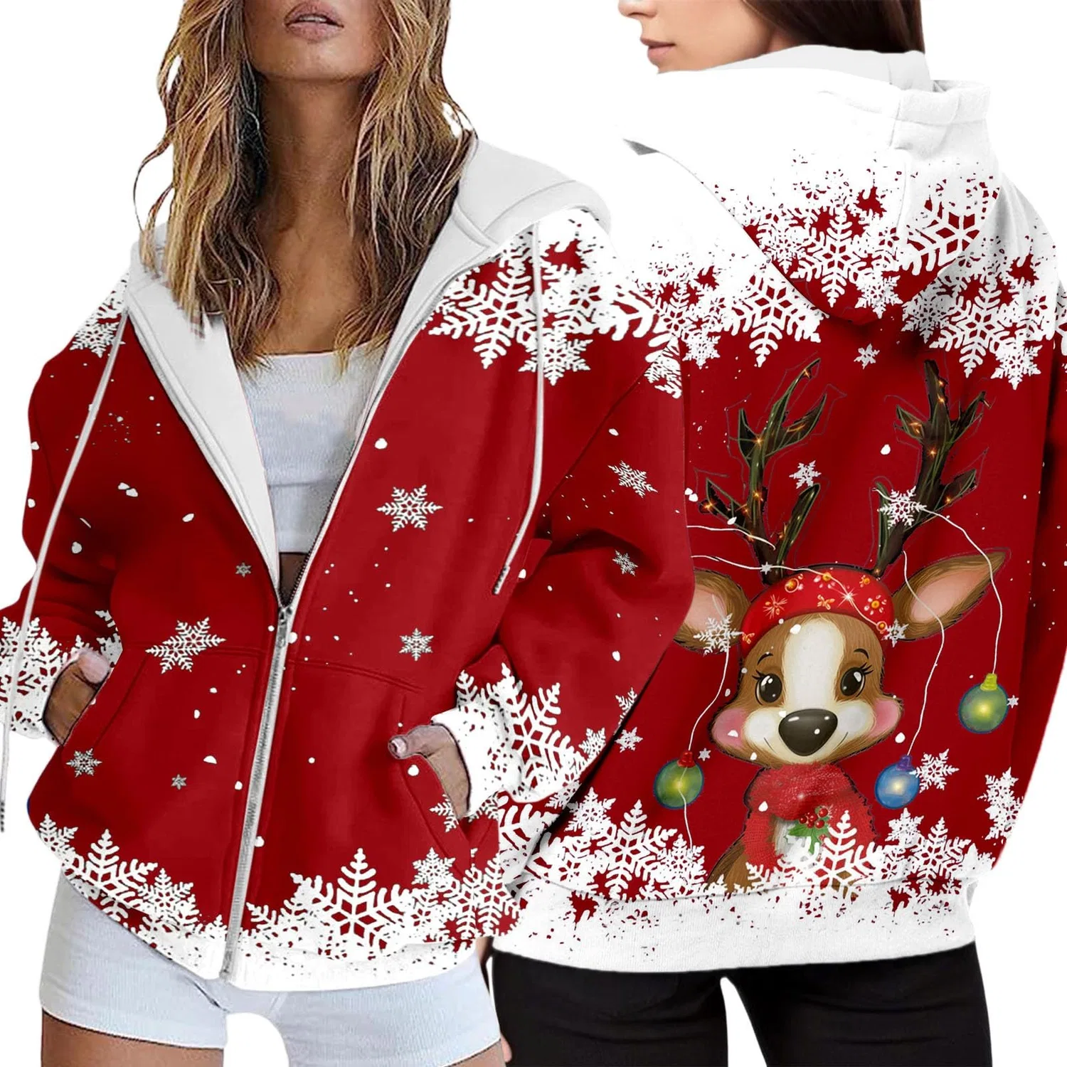 Женское худи с капюшоном и принтом Noel Cardigan, Red