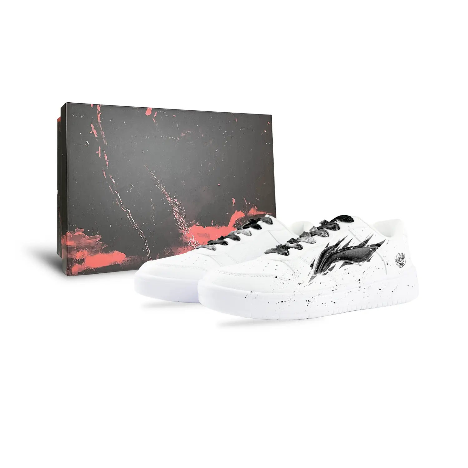 

LINING Лининг Понтон Боутс термоамортизирующие износостойкие лоу-топ скейтборд кроссовки мужские белый черный - белый черный малиновый бокс, цвет White Black Crimson Box