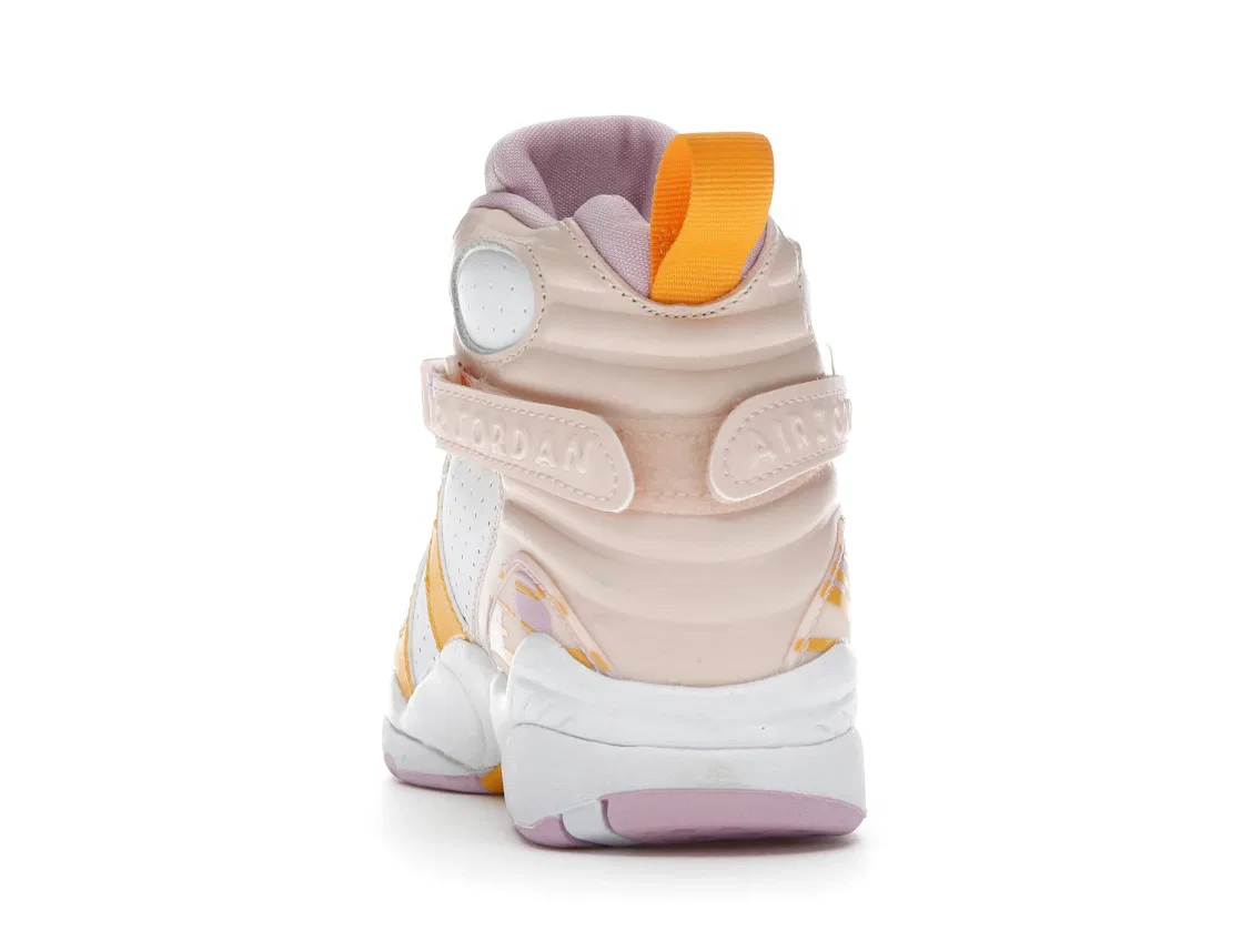 Детские кроссовки Lifestyle с перфорированной кожей Jordan 8 Retro Arctic Punch, White/Pink-Yellow — фото 4