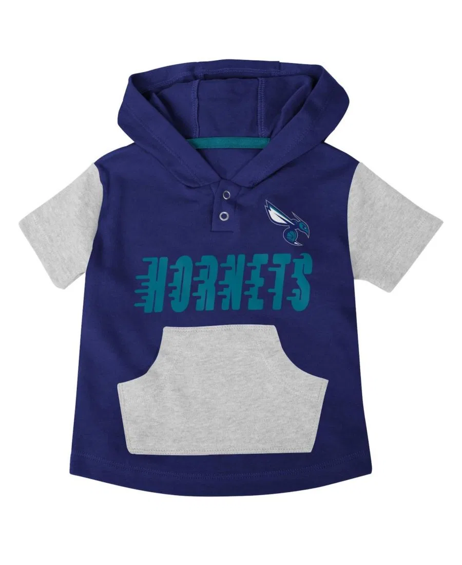 Комплект для малыша с принтом Charlotte Hornets, боди без рукавов, худи-футболка и шорты Outerstuff, Teal Purple — фото 4