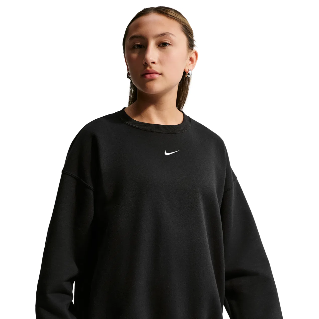 Женский свитшот оверсайз с вышивкой Swoosh Nike, White/Black