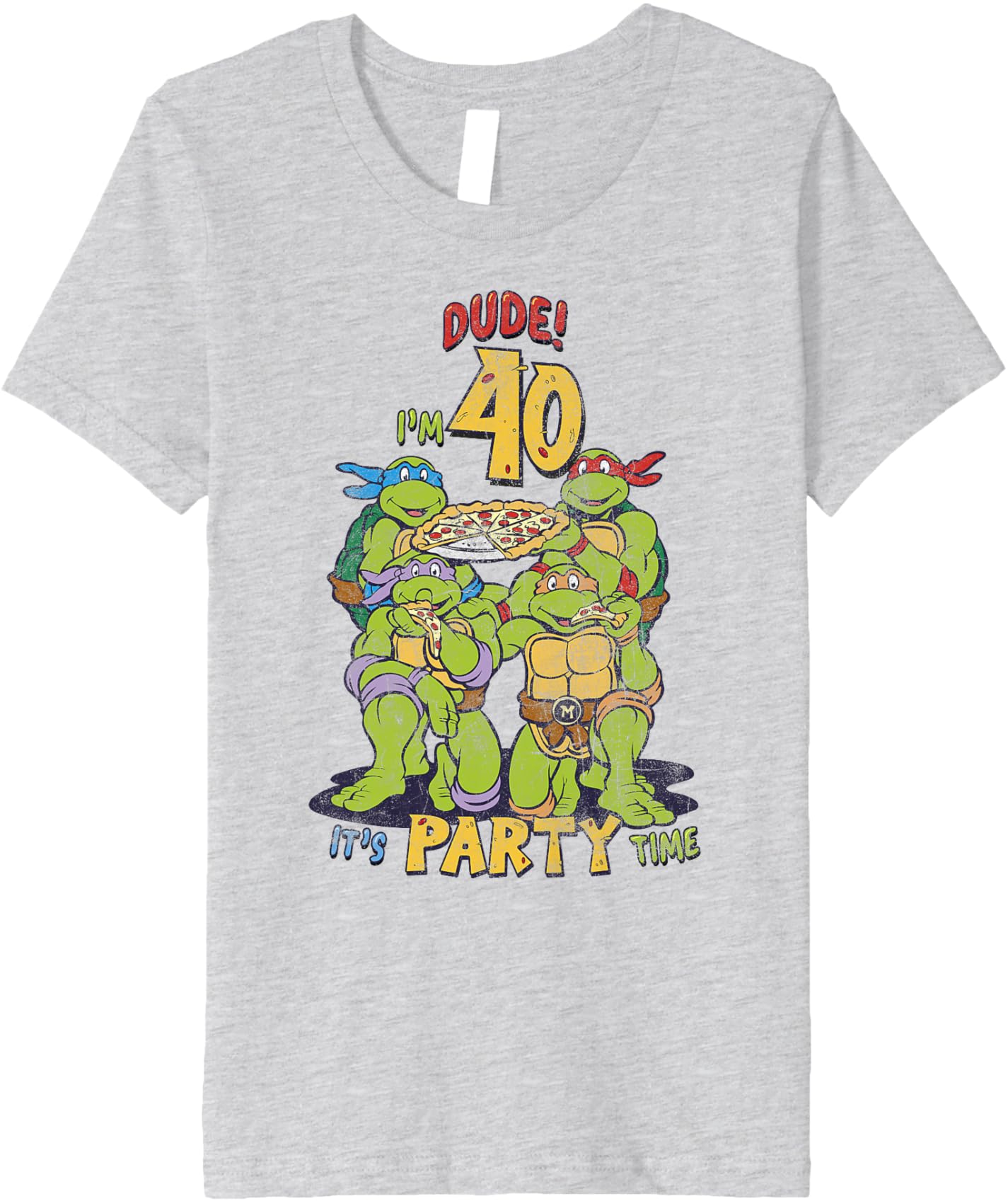 

Футболка для подростков Teenage Mutant Ninja Turtles 40th Birthday Pizza Party Premium, серый вереск