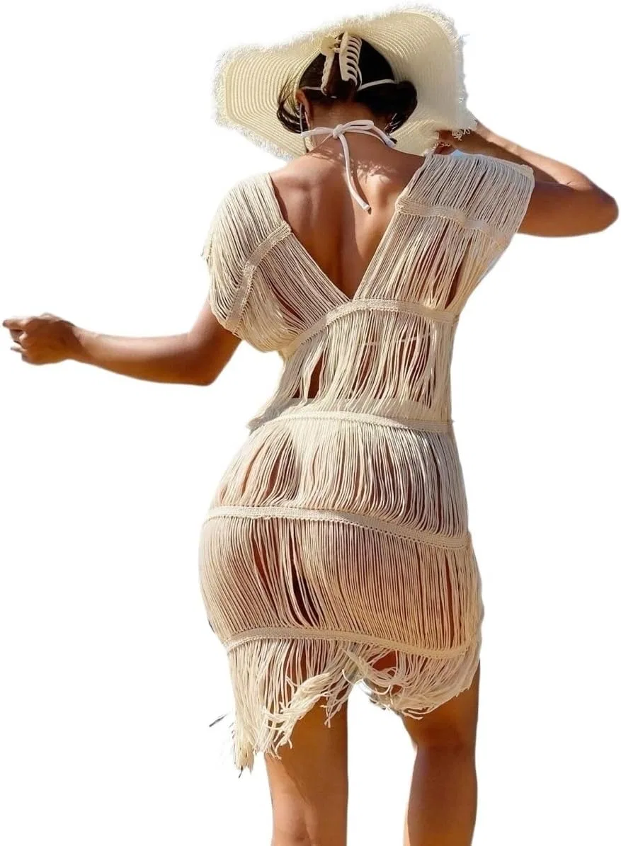 Женский пляжный халат с V-образным вырезом и боковым разрезом, Apricot