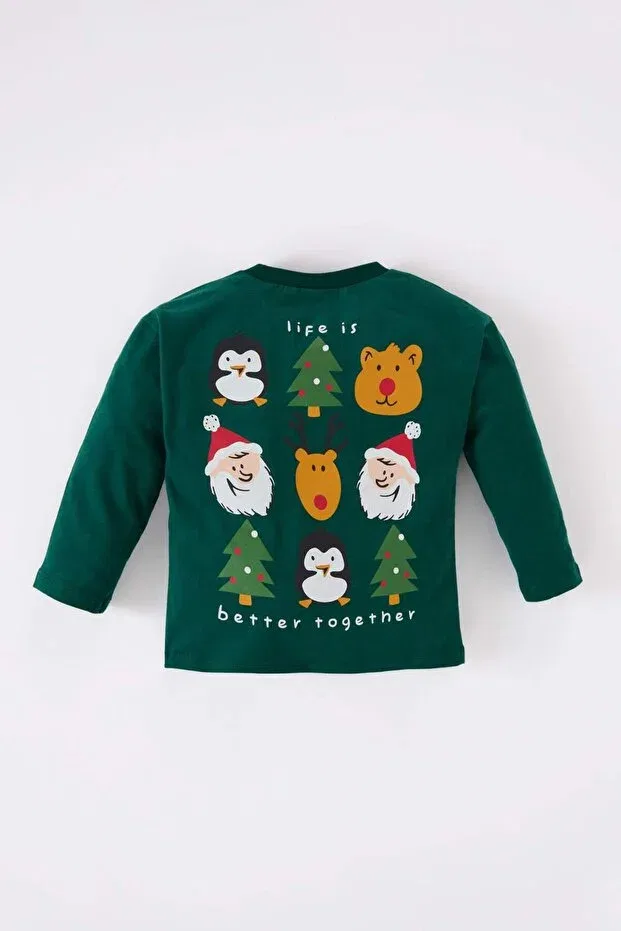 Детская футболка для мальчиков с принтом Christmas Themed Defacto, Green-Gn671