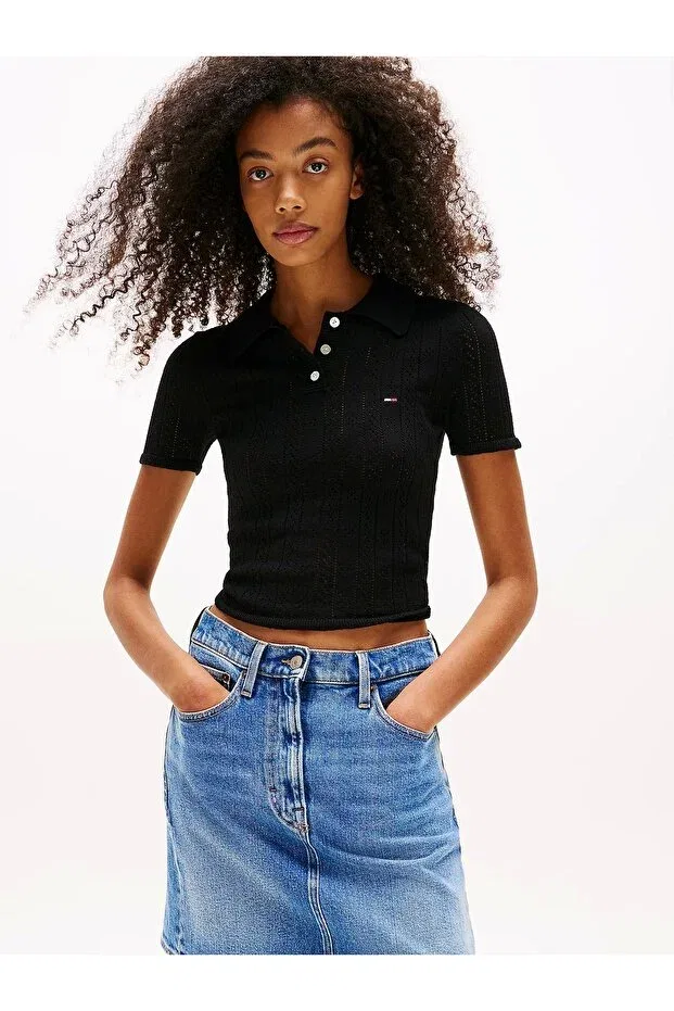 Женская футболка-поло с принтом Tommy Hilfiger, Black
