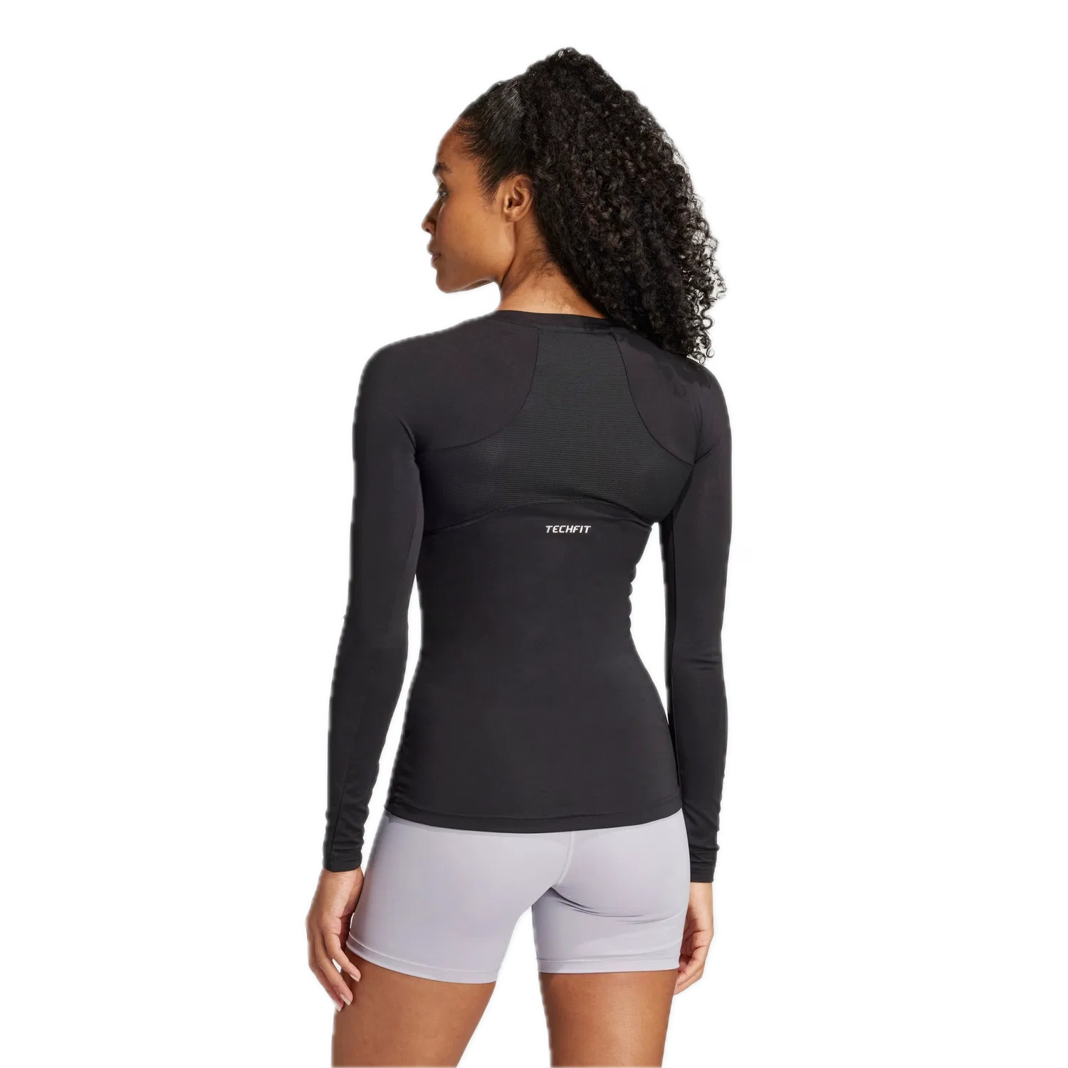 Женская облегающая тренировочная футболка с длинным рукавом TECHFIT Adidas, черный — фото 3
