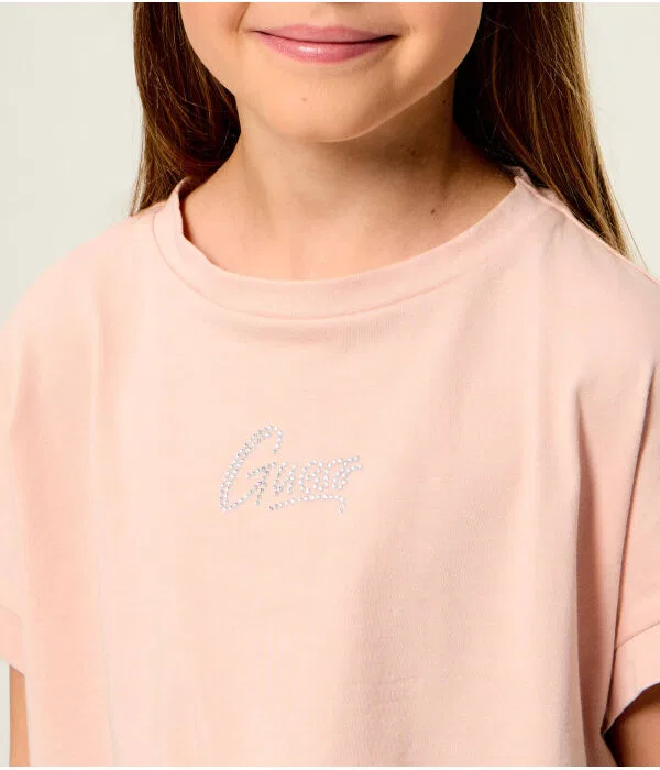 Детская футболка с принтом O-Neck T-Shirt Cropped Fit Guess, Rosa — фото 4