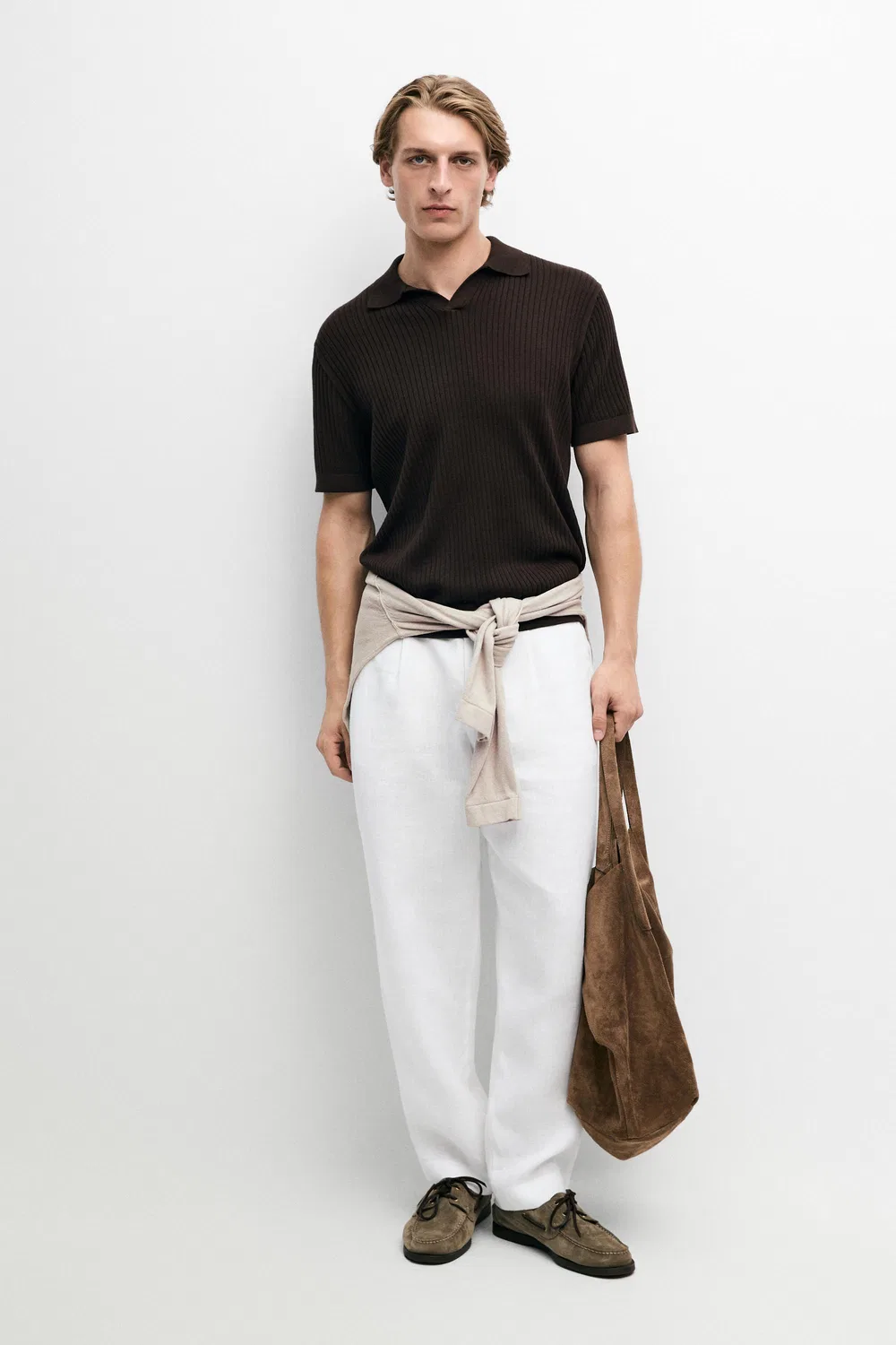 Поло Massimo Dutti, из хлопка, коричневый меланж